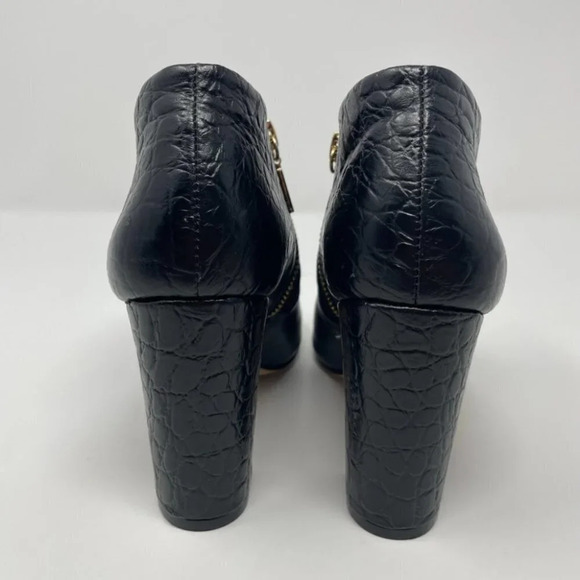 Trina Turk Los Gatos Open  Toe Leather Suede Croc Black Bootie Ankle Boot Sz 7.5 - Picture 7 of 10